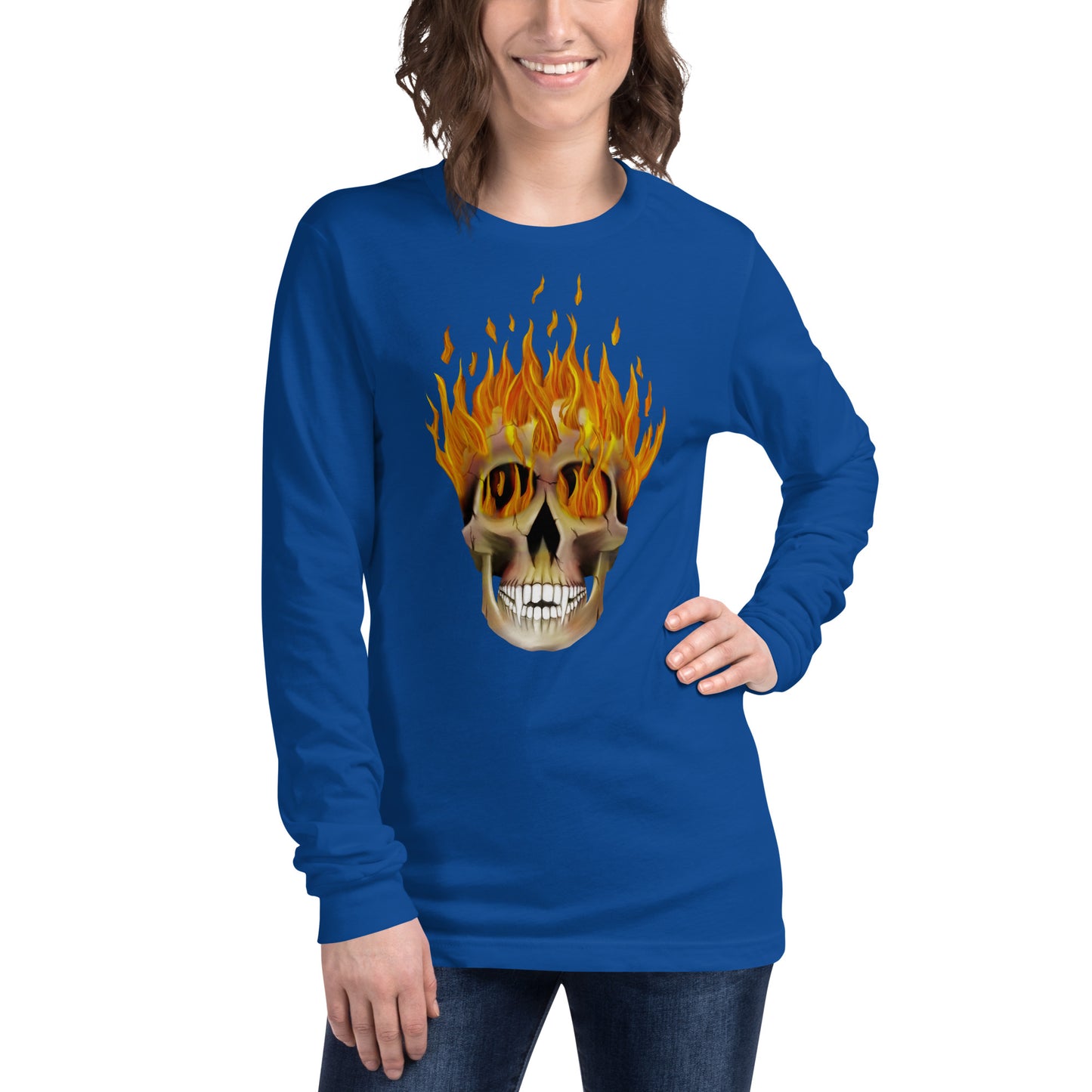 Flaming Skull Unisex Long Sleeve Tee